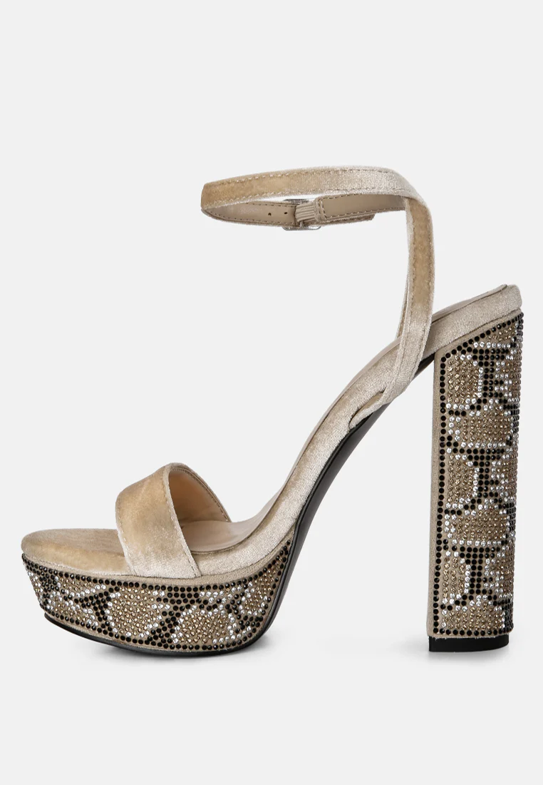 ZIRCON Beige Rhinestone Patterned High Heel Sandals - Image 4