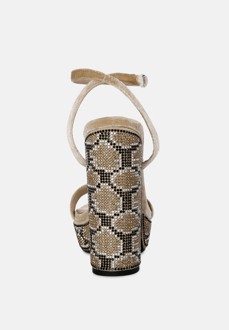ZIRCON Beige Rhinestone Patterned High Heel Sandals - Image 5